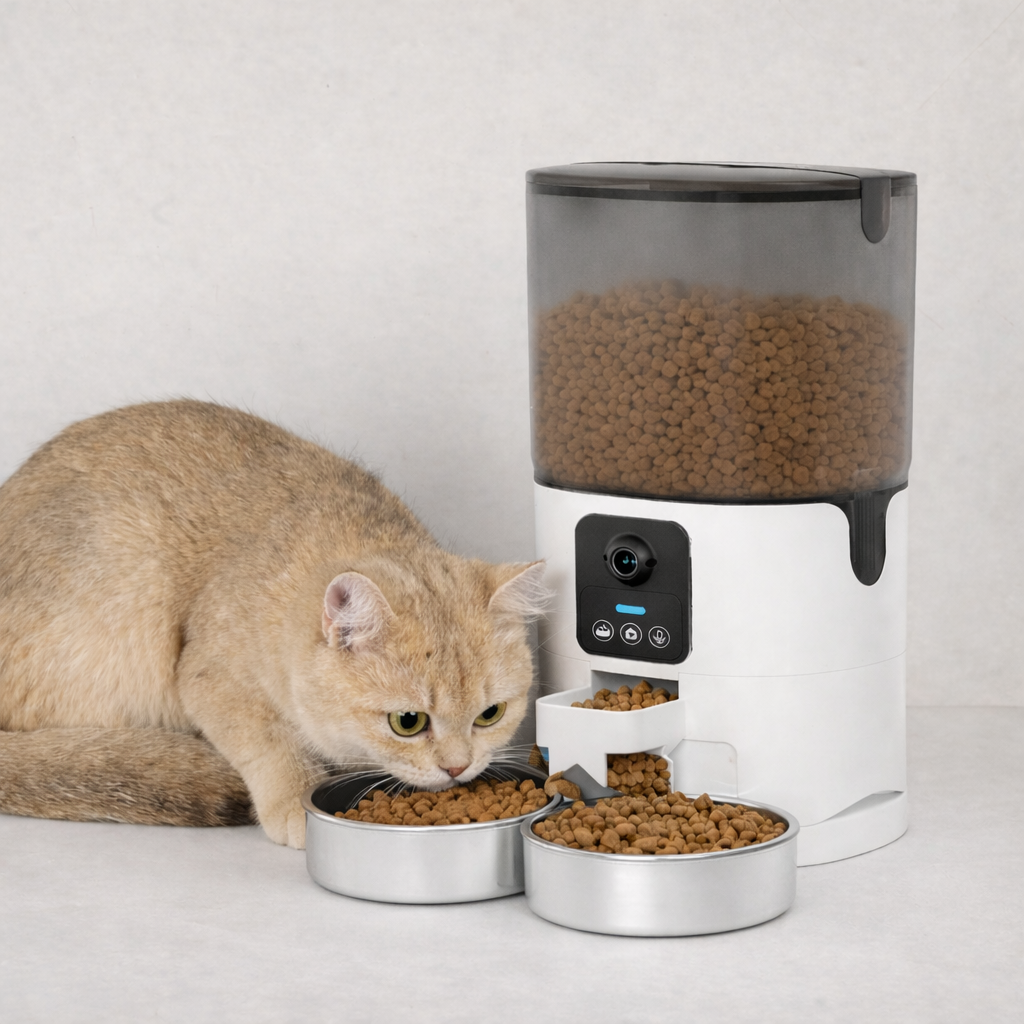 Distributeur automatique de croquettes 7L double bol avec caméra 1080P et application – Chat connecté