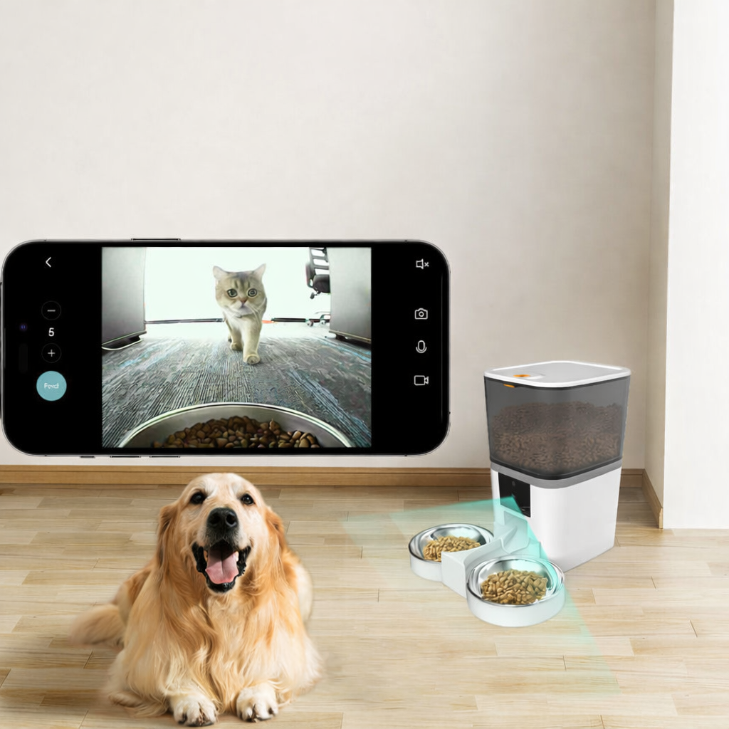 Distributeur automatique de croquettes 7L double bol avec caméra 1080P et application – Chat connecté