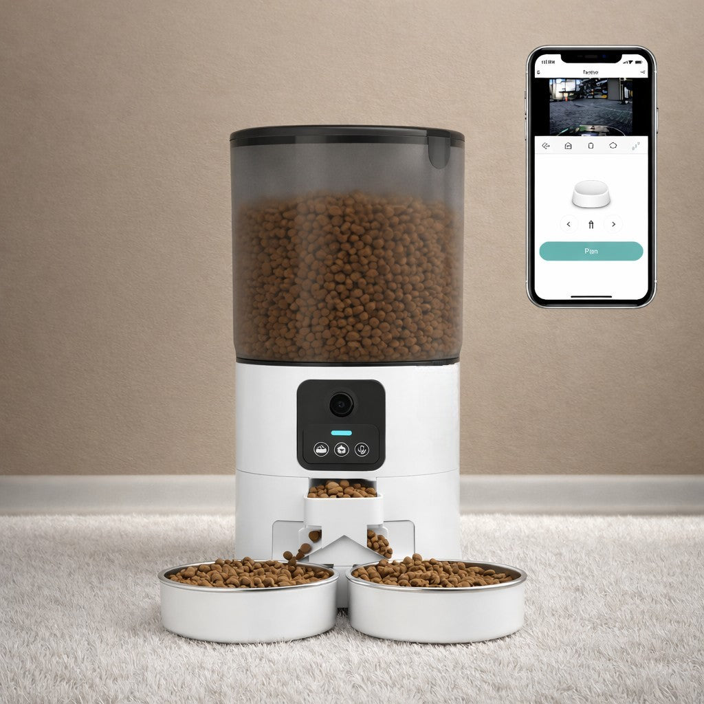 Distributeur automatique de croquettes 7L double bol avec caméra 1080P et application – Chat connecté