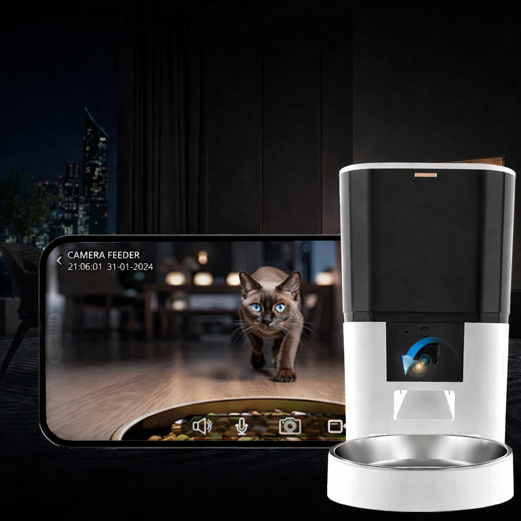 Distributeur automatique de croquettes 4L avec caméra HD et application – Chat